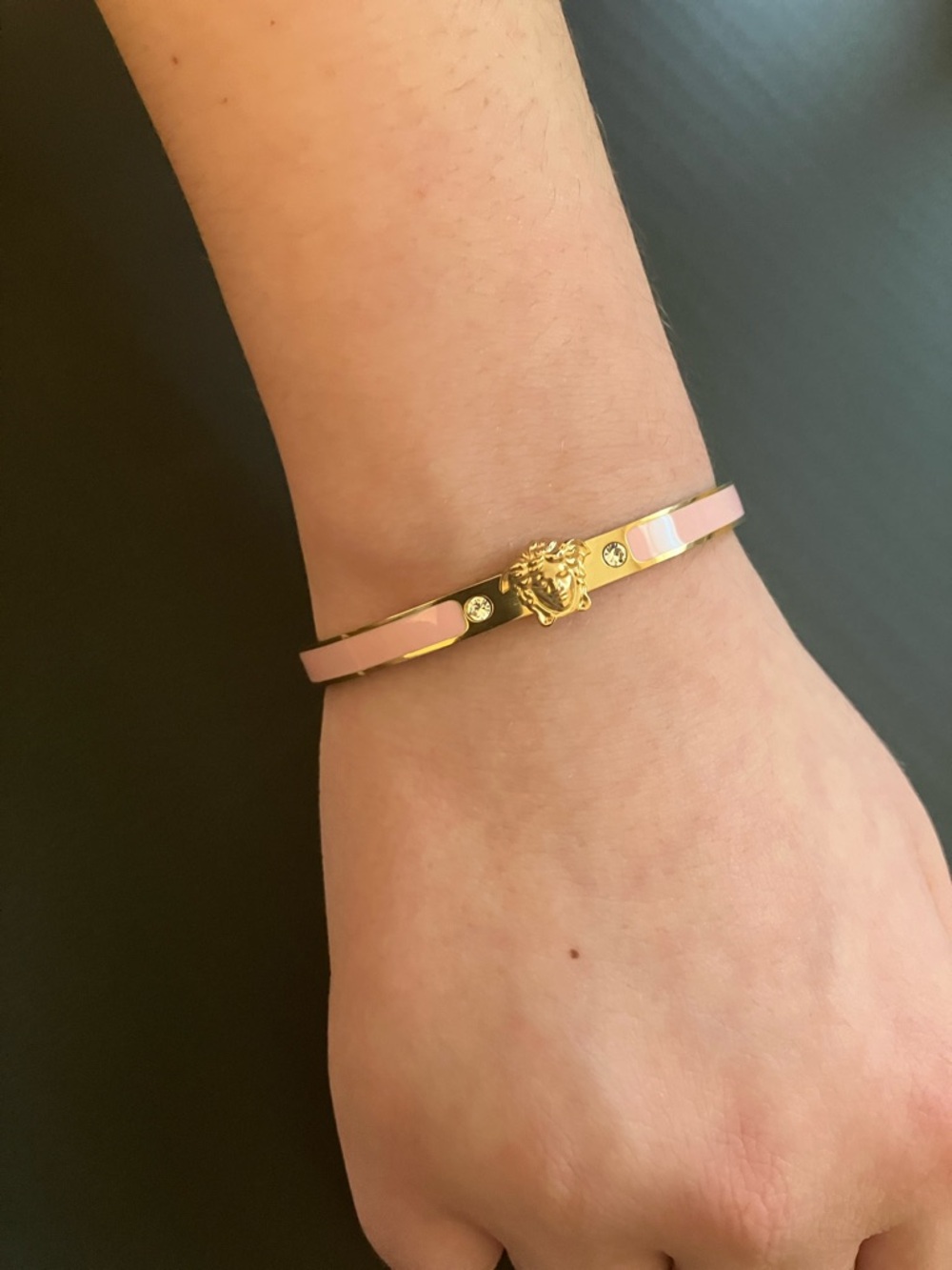 Gold-Tone Pink Medusa Bangle Bracelet - Picture 12 of 12